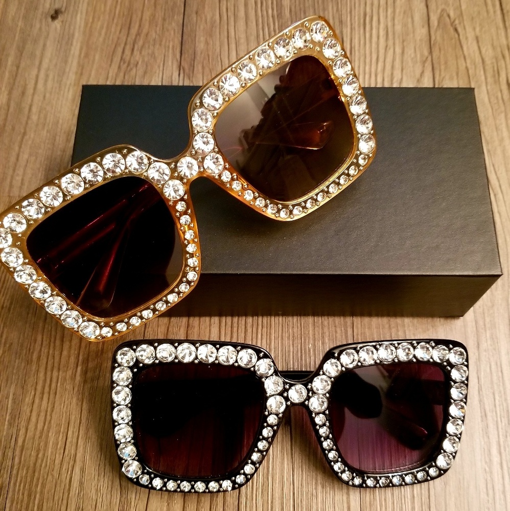 Crystal Rimmed Sunglasses Gold/Black